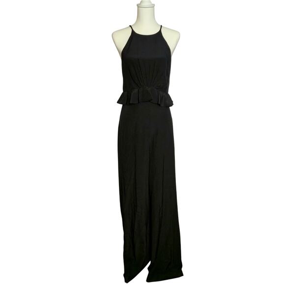 Zimmermann Ruffle Trimmed Silk Crepe De Chine Jumpsuit Size 1/S Black Wide Leg - Picture 3 of 15